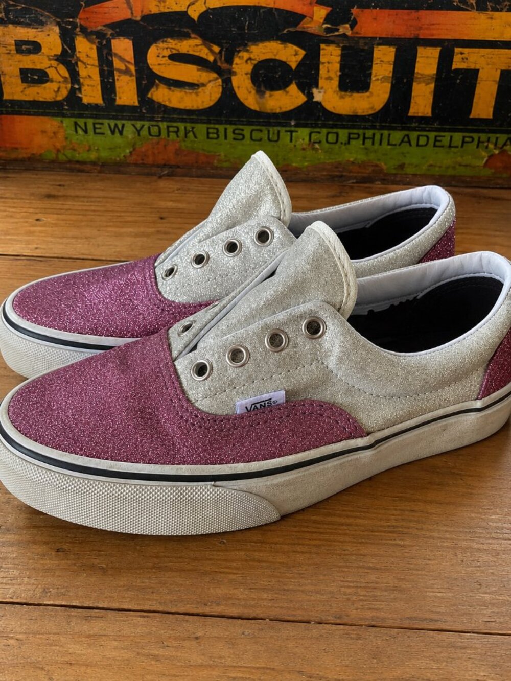 Vans Sneakers Women's Size 6 Men's 4.5 Two Tone Purple Pink Silver Glitter